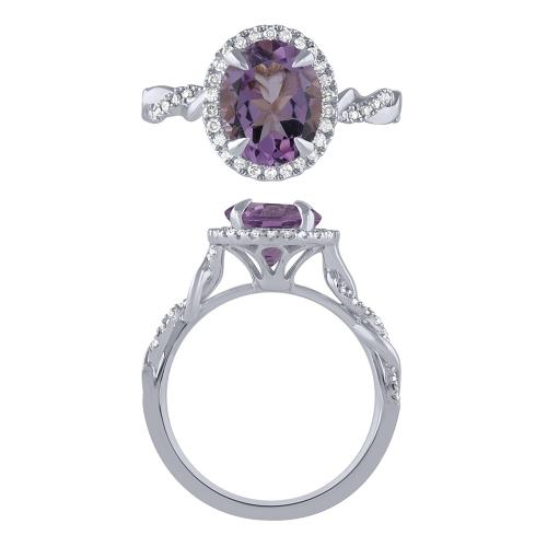 Oval Amethyst And Diamond Halo Ring - 0.20 Ct. T.w.