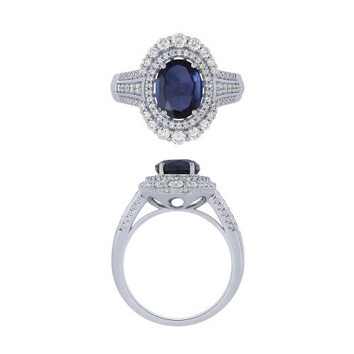 Aanika V. Oval Sapphire And Diamond Double Halo Ring - 2.20 Ct. T.w.