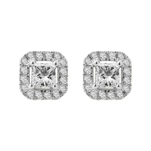 1 Ct. Center & 1.5 Ct. T.w. Lab-grown Diamond Princess Halo Earrings Ultimate Value®- Novello In 10Kt White Gold