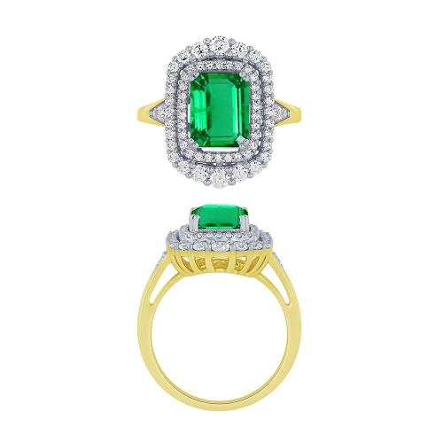 Aanika V. Emerald And Diamond Double Halo Ring - 0.75 Ct. T.w.