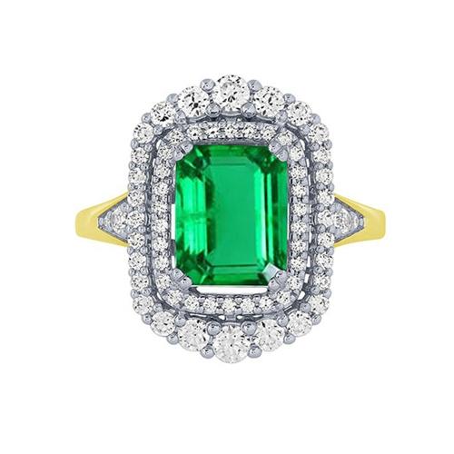 Aanika V. Emerald And Diamond Double Halo Ring - 0.75 Ct. T.w.