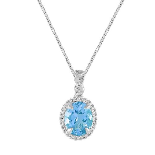Oval Blue Topaz Halo Twist Diamond Pendant - 0.16 Ct. T.w.