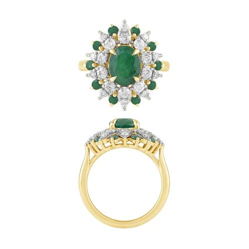 Aanika V.  Emerald Floral Diamond Cocktail Ring - 0.90 Ct. T.w.