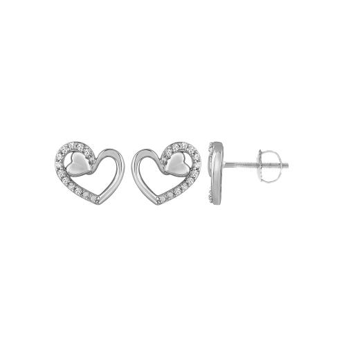 Novello Lab-grown Diamond Accented Open Heart with Pave Accents Screw Studs 0.08 Ct. T.w. in 10K White Gold