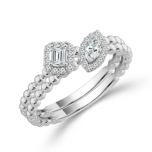 Bella By Ovani® Lab-grown Diamonds Toi Et Moi Halo Engagement Ring - 0.45 Ct. T.w.