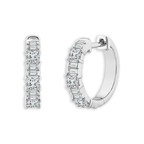 1.04 Ct. T.w. Lab-grown Diamond Round & Baguette Hoop Earrings In 14kt White Gold