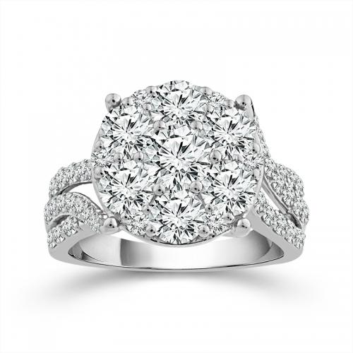 Novello Lab-grown Diamonds Composite Flower Ring 3.20 Ct. T.w. in 14K White Gold