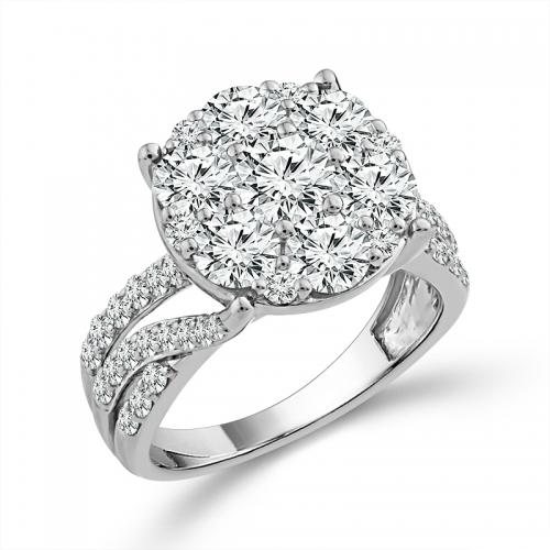 Novello Lab-grown Diamonds Composite Flower Ring 3.20 Ct. T.w. in 14K White Gold