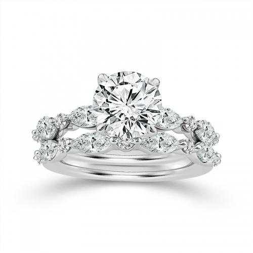 Novello Lab-grown Diamonds Bridal Set - 3.31 Ct. T.w. in 14K White Gold (IGI-certified Diamonds)