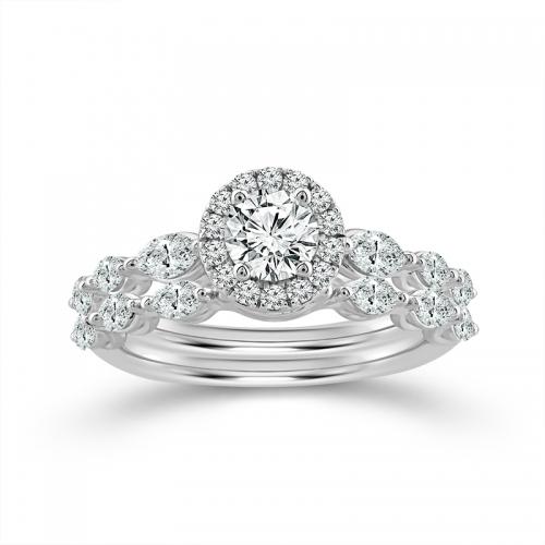 Novello Lab-grown Diamonds Round Halo Bridal Ring 1.50 Ct. T.w. in 14K White Gold