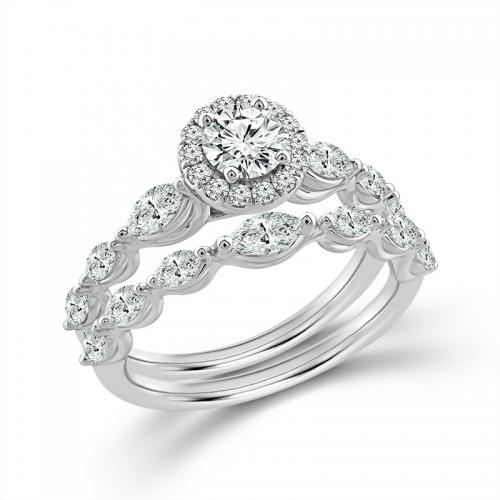 Novello Lab-grown Diamonds Round Halo Bridal Ring 1.50 Ct. T.w. in 14K White Gold