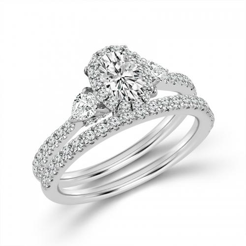 Novello Lab-grown Diamonds Oval Halo Bridal Set 1.60 Ct. T.w. in 14K White Gold