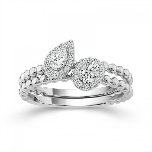 Novello Lab-grown Diamonds Pear and Oval Engagement Ring 0.50 Ct. T.w. in 14K White Gold