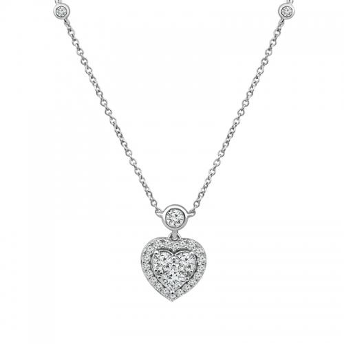 Novello Pave Halo Bezel Heart Necklace 0.80 Ct. T.w. in 14K White Gold