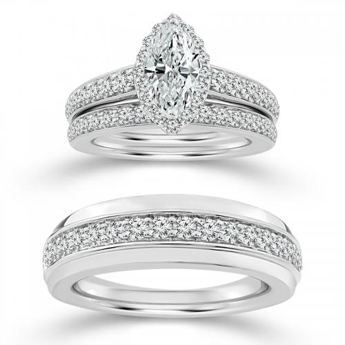 Novello Lab-grown Diamonds Marquise Trio Set 1 Ct. T.w. in 14K White Gold