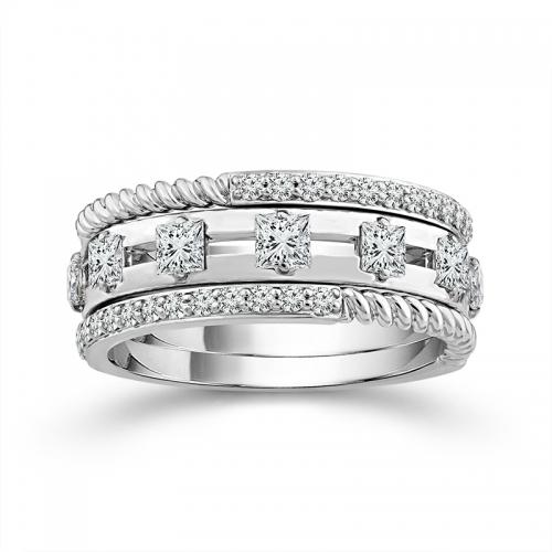 Novello Lab-grown Diamonds 3-row Princess-cut Band with Rope Detailing - 0.60 Ct. T.w. in 14k White Gold