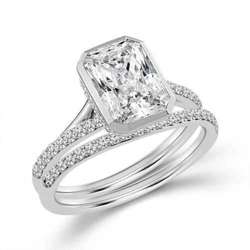 Novello Lab-grown Diamonds Radiant-cut Bridal Set - 2.54 Ct. T.w. in 14K White Gold (IGI-certified Diamonds)