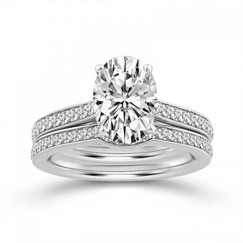 Novello Lab-grown Diamonds Oval Bridal Set - 2.55 Ct. T.w. in 14K White Gold (IGI-certified Diamonds)