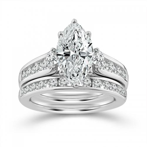 Novello Lab-grown Diamonds Marquise Bridal Set - 2.85 Ct. T.w. in 14K White Gold (IGI-certified Diamonds)