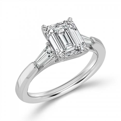 Novello Lab-grown Diamonds Emerald-cut Bridal Ring - 2.60 Ct. T.w. in 14K White Gold (IGI-certified Diamonds)