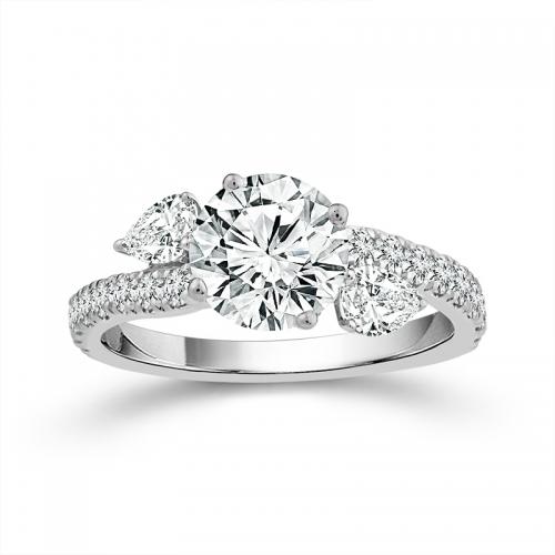 Novello Lab-grown Diamonds Pear and Round Bridal Ring - 2.28 Ct. T.w. in 14K White Gold (IGI-certified Diamonds)