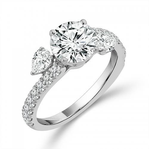 Novello Lab-grown Diamonds Pear and Round Bridal Ring - 2.28 Ct. T.w. in 14K White Gold (IGI-certified Diamonds)