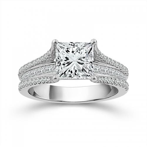 Novello Lab-grown Diamonds Princess-Cut Bridal Ring - 2.85 Ct. T.w. in 14K White Gold (IGI-certified Diamonds)