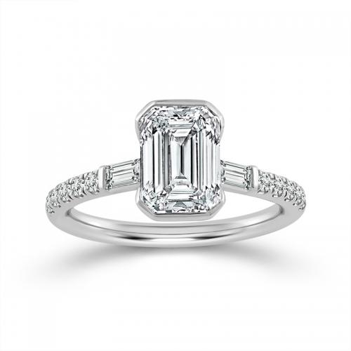 Novello Lab-grown Diamonds Emerald-cut Bridal Ring - 2.37 Ct. T.w. in 14K White Gold (IGI-certified Diamonds)