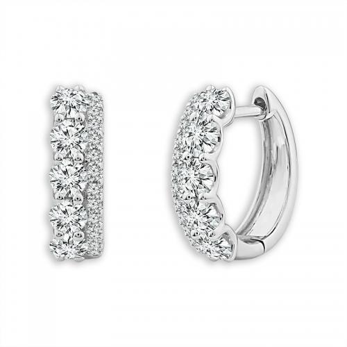 Novello Lab-grown Diamonds 2-row Graduated and Pave Huggie Hoops 1.02 Ct. T.w. in 14K White Gold