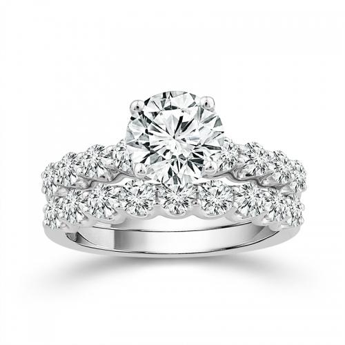 Novello Lab-grown Diamonds Round Bridal Ring - 3.02 Ct. T.w. in 14K White Gold (IGI-certified Diamonds)