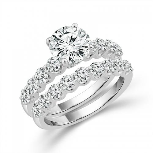 Novello Lab-grown Diamonds Round Bridal Ring - 3.02 Ct. T.w. in 14K White Gold (IGI-certified Diamonds)