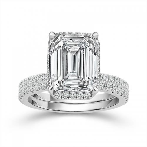 Novello Lab-grown Diamonds Emerald-cut Bridal Set - 5.06 Ct. T.w. in 14K White Gold (IGI-certified Diamonds)