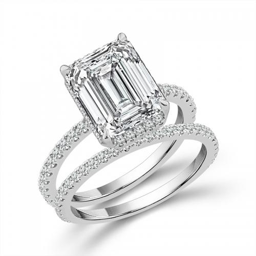 Novello Lab-grown Diamonds Emerald-cut Bridal Set - 5.06 Ct. T.w. in 14K White Gold (IGI-certified Diamonds)