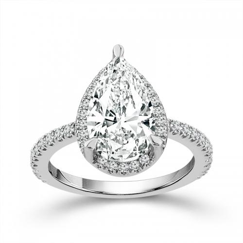 Novello Lab-grown Diamonds Pear Halo Bridal Ring - 3.59 Ct. T.w. in 14K White Gold (IGI-certified Diamonds)