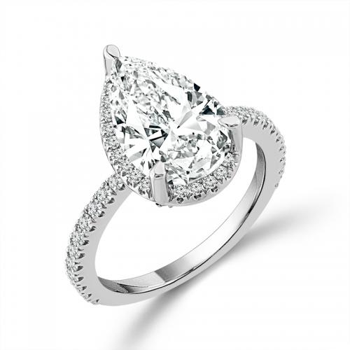Novello Lab-grown Diamonds Pear Halo Bridal Ring - 3.59 Ct. T.w. in 14K White Gold (IGI-certified Diamonds)