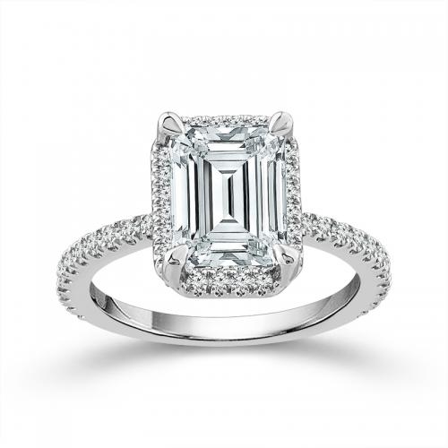 Novello Lab-grown Diamonds Emerald-cut Halo Bridal Ring - 3.62 Ct. T.w. in 14K White Gold (IGI-certified Diamonds)