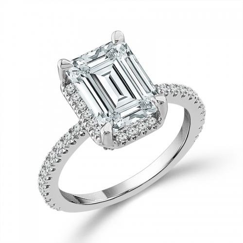 Novello Lab-grown Diamonds Emerald-cut Halo Bridal Ring - 3.62 Ct. T.w. in 14K White Gold (IGI-certified Diamonds)