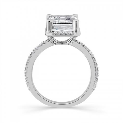 Novello Lab-grown Diamonds Emerald-cut Halo Bridal Ring - 3.62 Ct. T.w. in 14K White Gold (IGI-certified Diamonds)