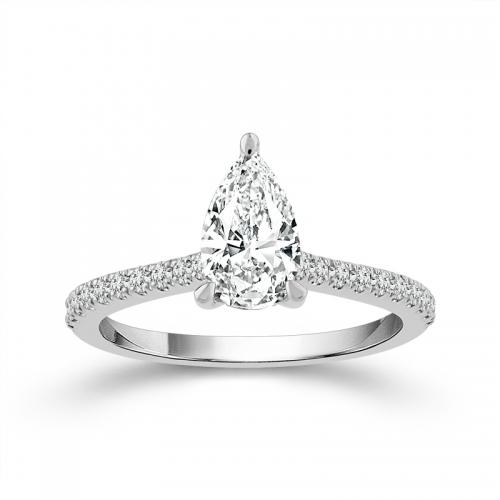 Novello Lab-grown Diamonds Pear Bridal Ring - 1.42 Ct. T.w. in 14K White Gold (IGI-certified Diamonds)