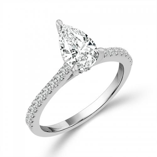 Novello Lab-grown Diamonds Pear Bridal Ring - 1.42 Ct. T.w. in 14K White Gold (IGI-certified Diamonds)