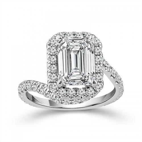 Novello Lab-grown Diamonds Emerald-cut Halo Bridal Ring - 4.33 Ct. T.w. in 14K White Gold (IGI-certified Diamonds)