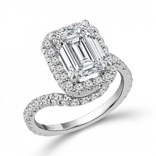 Novello Lab-grown Diamonds Emerald-cut Halo Bridal Ring - 4.33 Ct. T.w. in 14K White Gold (IGI-certified Diamonds)