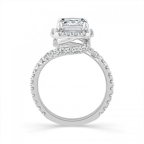 Novello Lab-grown Diamonds Emerald-cut Halo Bridal Ring - 4.33 Ct. T.w. in 14K White Gold (IGI-certified Diamonds)