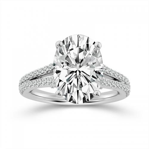 Novello Lab-grown Diamonds Oval Bridal Ring - 4.02 Ct. T.w. in 14K White Gold (IGI-certified Diamonds)