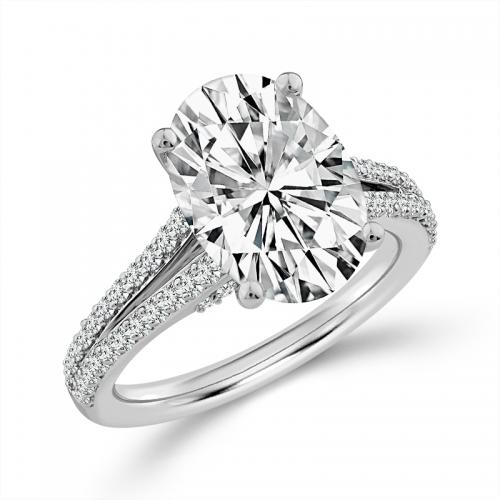 Novello Lab-grown Diamonds Oval Bridal Ring - 4.02 Ct. T.w. in 14K White Gold (IGI-certified Diamonds)