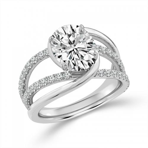 Novello Lab-grown Diamonds Oval Bypass Shank Bridal Ring - 2.49 Ct. T.w. in 14K White Gold (IGI-certified Diamonds)