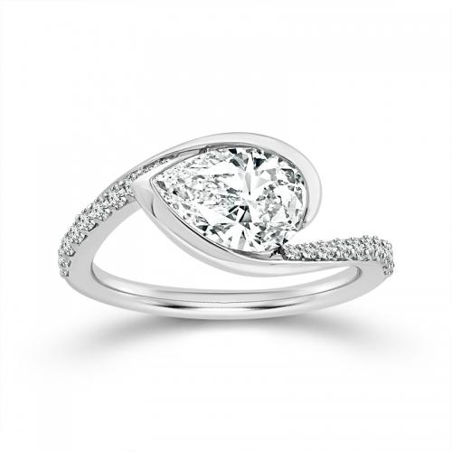 Novello Lab-grown Diamonds Pear-cut Bypass Shank Bridal Ring - 1.82 Ct. T.w. in 14K White Gold (IGI-certified Diamonds)