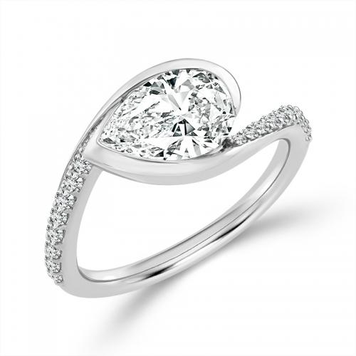 Novello Lab-grown Diamonds Pear-cut Bypass Shank Bridal Ring - 1.82 Ct. T.w. in 14K White Gold (IGI-certified Diamonds)