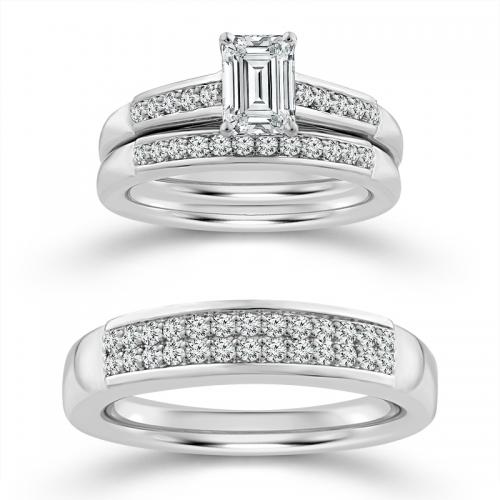 Novello Lab-grown Diamonds Emerald-cut Trio Set - 1.51 Ct. T.w. in 14K White Gold (IGI-certified Diamonds)