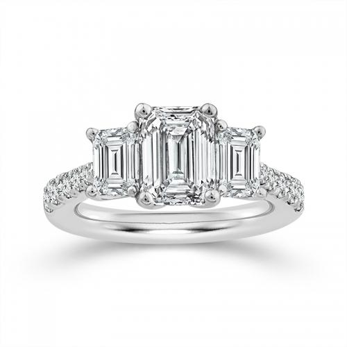 Novello Lab-grown Diamonds Emerald-cut Bridal Ring - 3.11 Ct. T.w. in 14K White Gold (IGI-certified Diamonds)